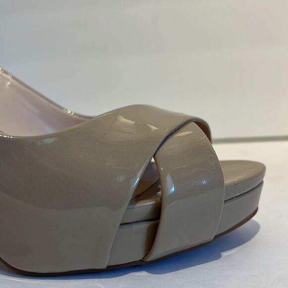 Franco Sarto Nude Patent Peep Toe‎ Platform Slingback Shoes Size 8.5 NWOT - Picture 11 of 16